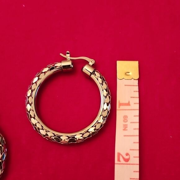 Vintage Signed DSMK Stainless Steel Hoop Earrings - Picture 2 of 3